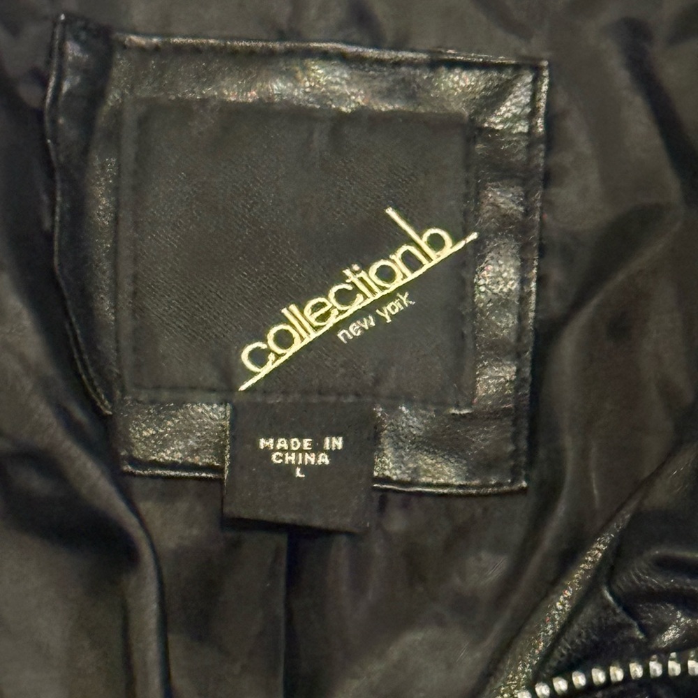 CollectiOn b Black Faux Leather Puffer Jacket – Size L - Picture 3 of 5